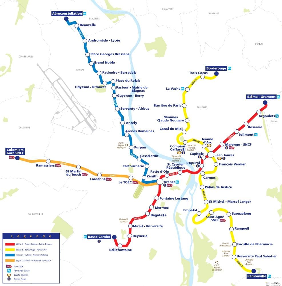 地図トゥールーズの路面電車